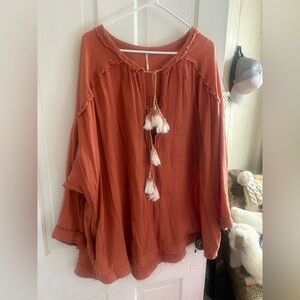 Free People Terracotta Tassel Blouse